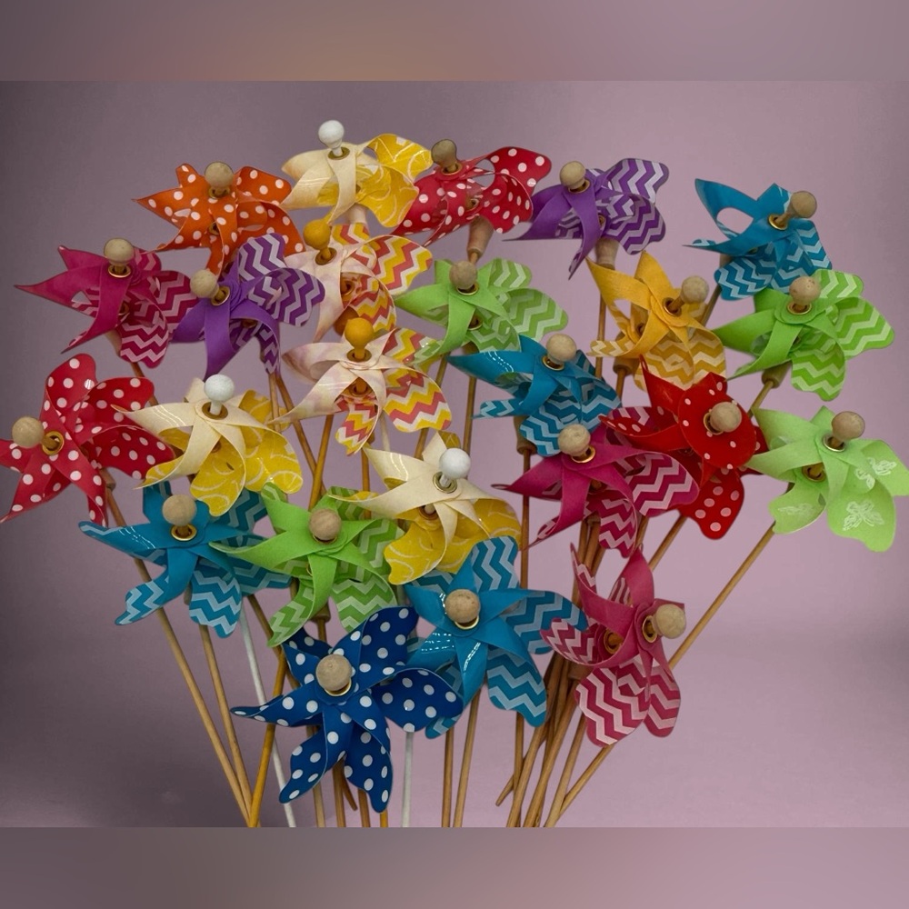 Pinwheel Pick Lot of 24- Party Decorations, Crafting, Wreath Making, Decor 9”x3”